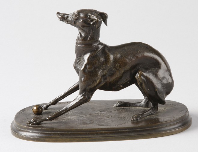 Appraisal: Bronze figure of a whippet signed P J Mene t