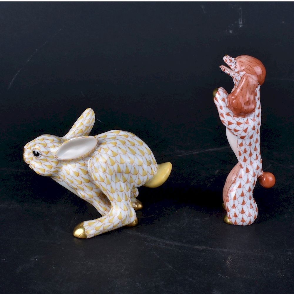 Appraisal: Two Herend Figurines Two Herend Porcelain Fishnet Figurines Each signed