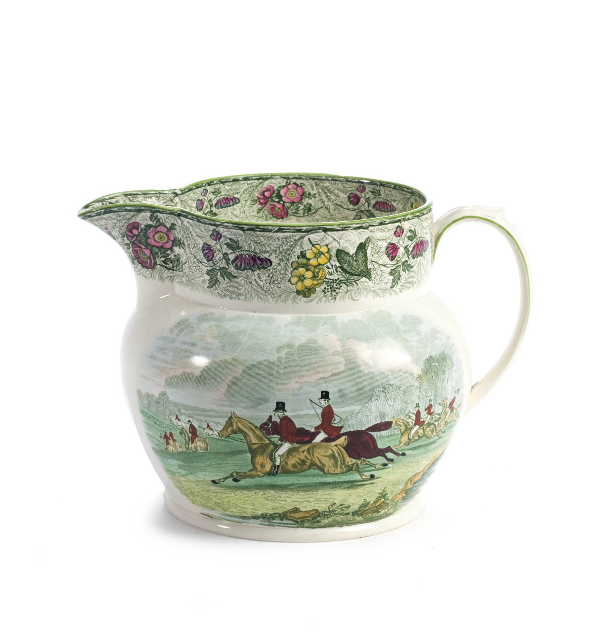 Appraisal: COPELAND SPODE ENAMEL-DECORATED AND POLYCHROME TRANSFER-PRINTED HUNT JUG CIRCA -