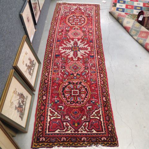 Appraisal: Heriz Persian Handmade Runner stylized floral medallions surround ' x