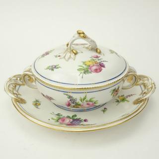 Appraisal: th Century Sevres Porcelain Handled Ecueille and Cover with Underplate