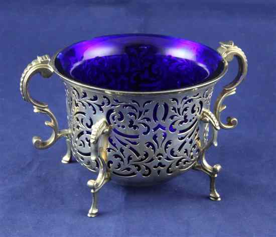 Appraisal: A William IV pierced silver two handled sugar basin of