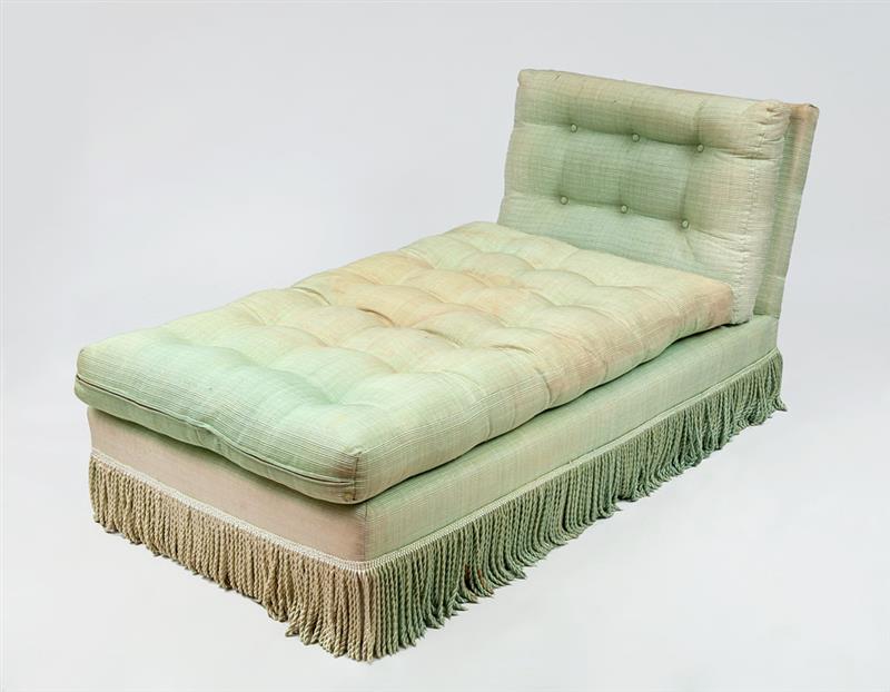 Appraisal: Chaise Lounge Upholstered with cushion and fringe x x in