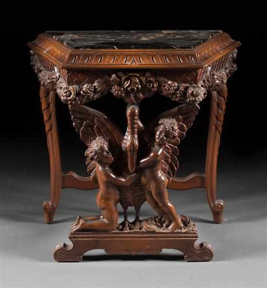 Appraisal: Contemporary Continental style carved walnut side table with inset marble