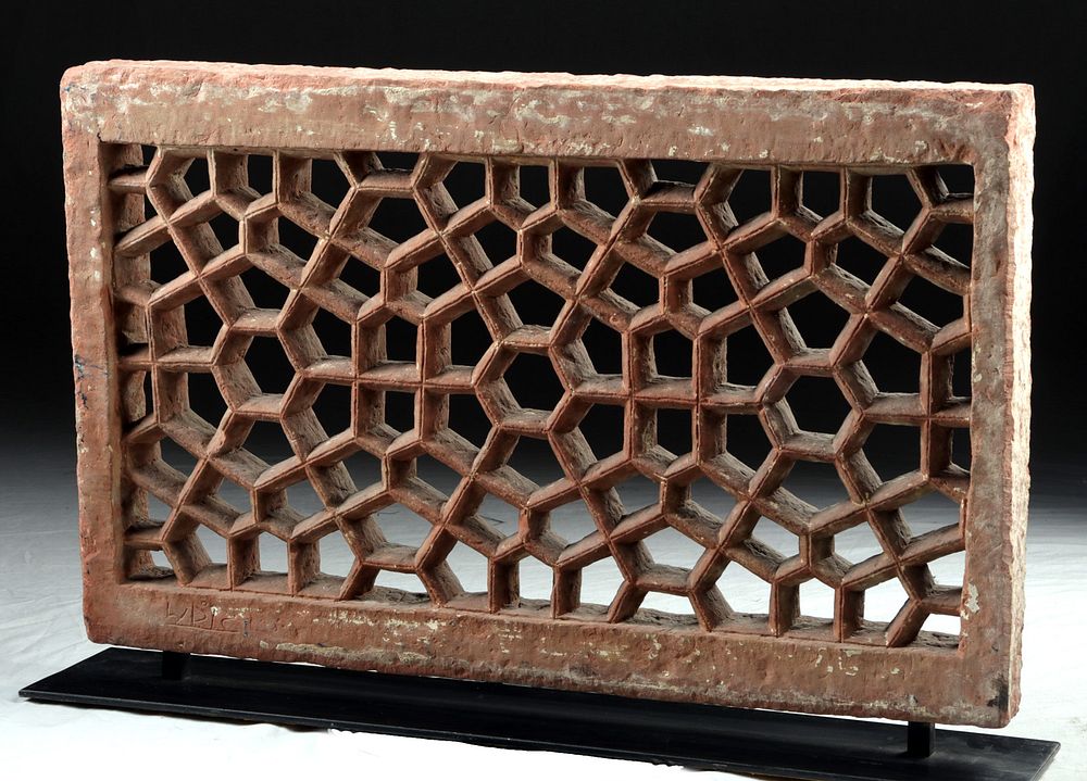 Appraisal: th C Indian Red Sandstone Lattice Panel - Jali Central