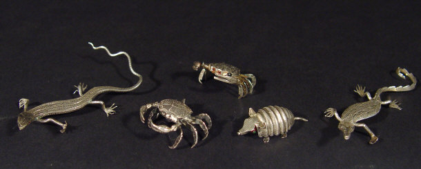 Appraisal: Five th Century Japanese silver animals set with glass eyes