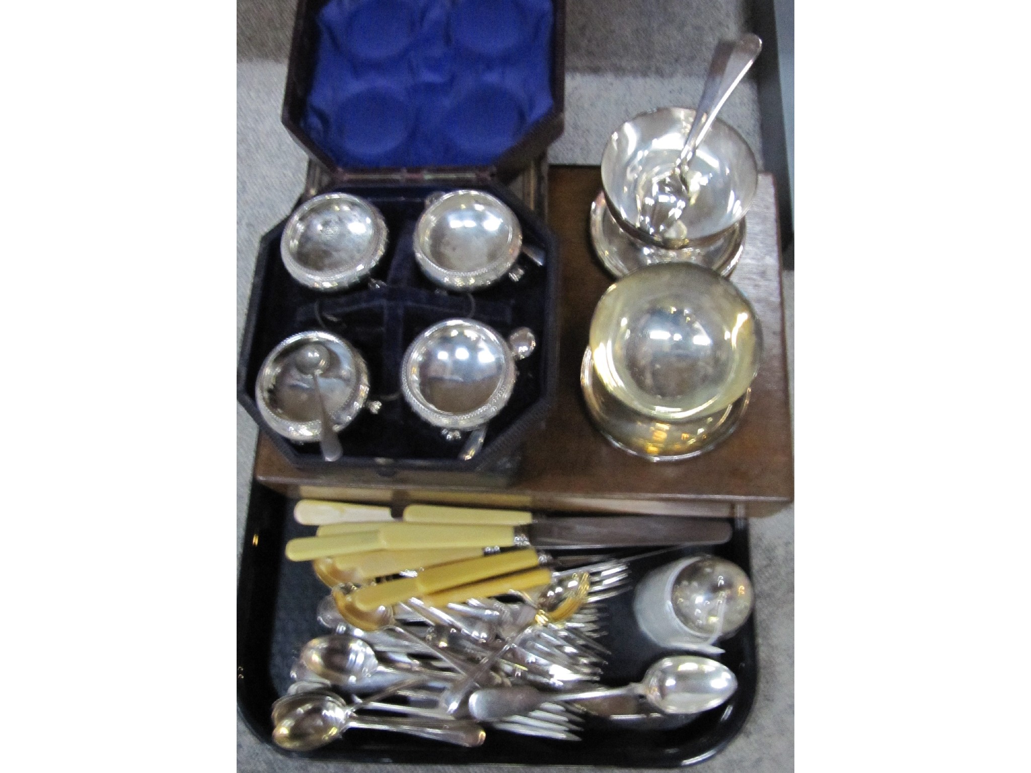 Appraisal: A tray lot of EP - cased set of salts