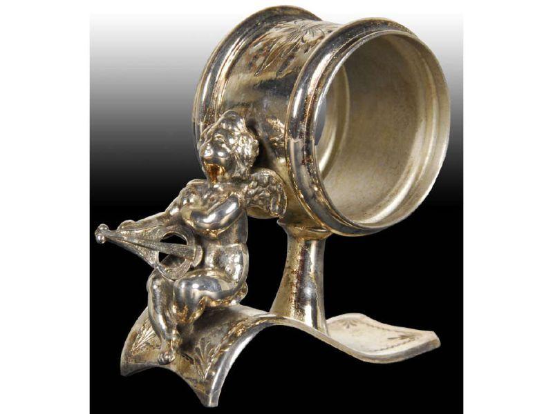 Appraisal: Winged Draped Cherub Playing Lyre Figural Napkin R Description Undulating