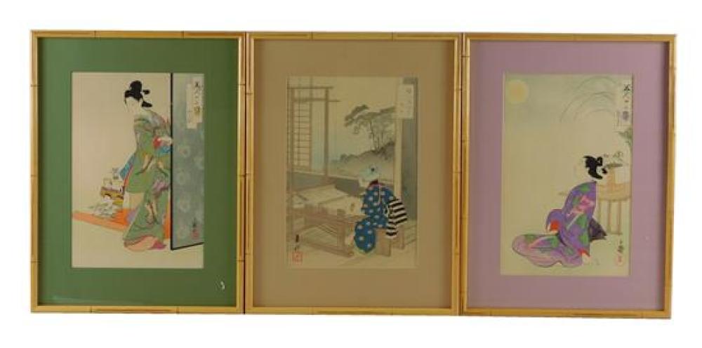 Appraisal: ASIAN Three th early th C Japanese woodblock prints including