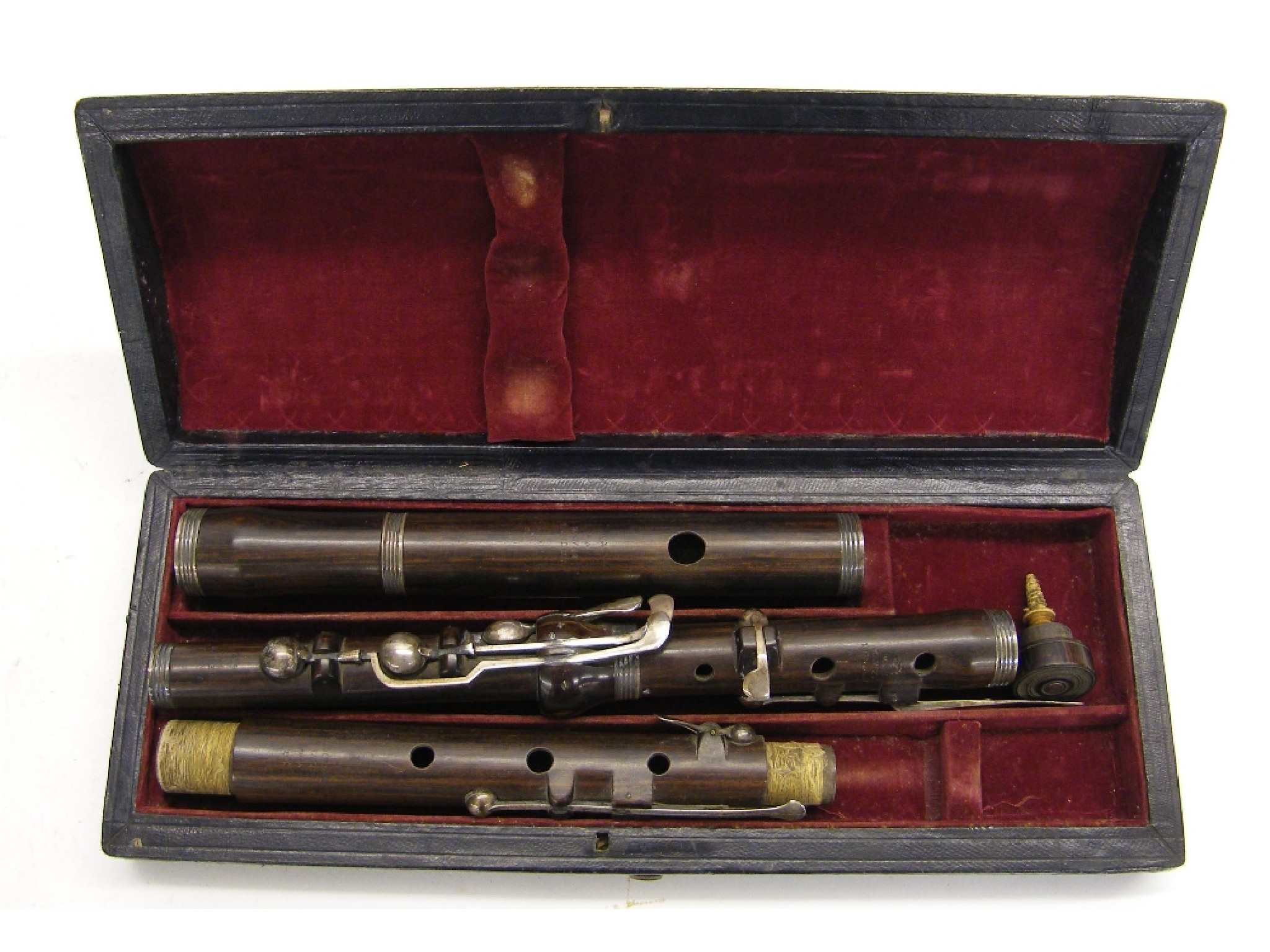 Appraisal: th century rosewood and silver mounted eight keyed flute by