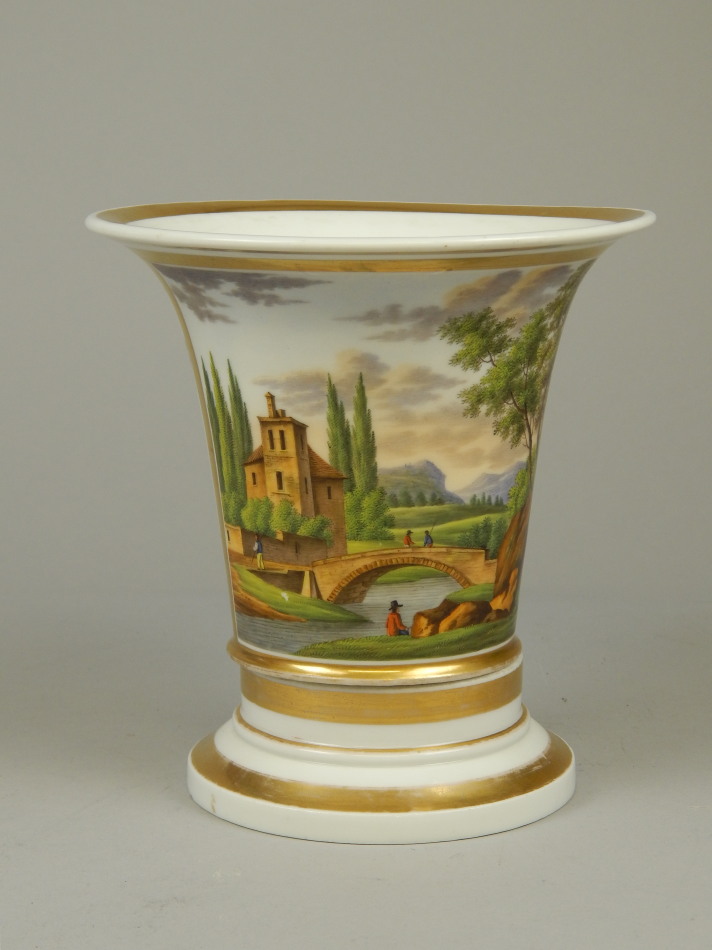 Appraisal: A thC French porcelain jardiniere and stand decorated to one