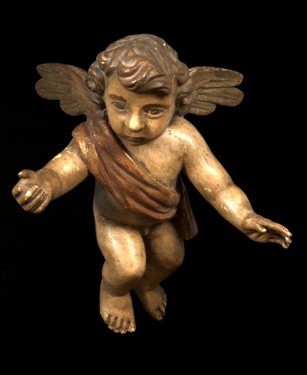 Appraisal: Austro-German Carved Polychromed and Parcel-Gilt Wooden Figure of a Winged