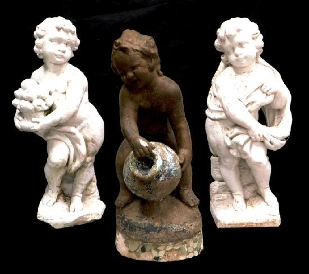 Appraisal: GARDEN Pair of cement Puttis and a boy with urn