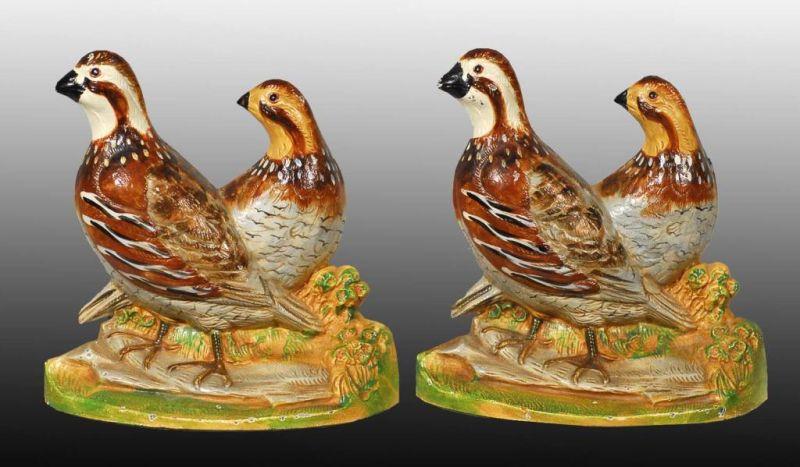 Appraisal: Cast Iron Quail Bookends Description Made by Hubley and numbered