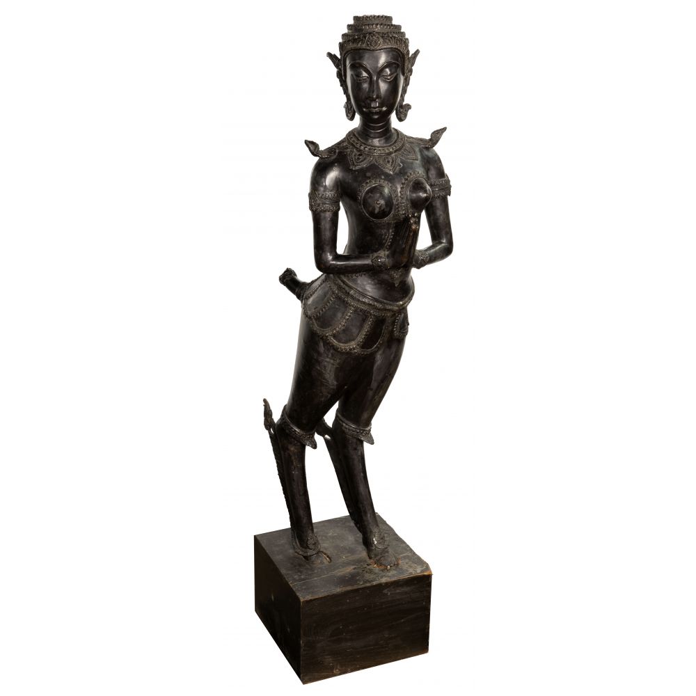 Appraisal: THAI KINNARI MYTHICAL BRONZE STATUEHybrid creature half woman half antelope