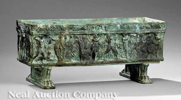 Appraisal: A Continental Verdigris-Patinated Bronze Rectangular Jardini re th c the