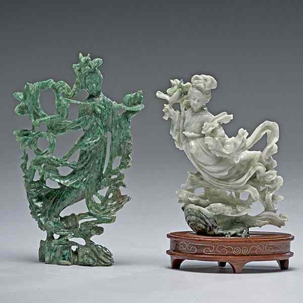 Appraisal: Chinese Carved Jade Guanyin Figures Chinese th century a pair