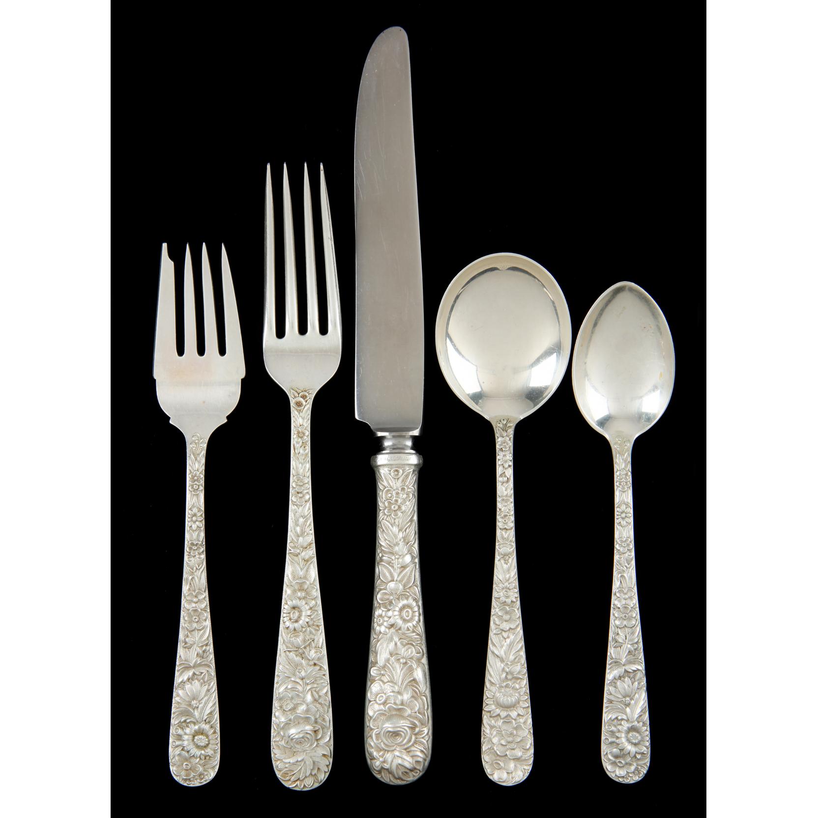 Appraisal: S Kirk Son Repousse Sterling Silver Flatware Service pieces service