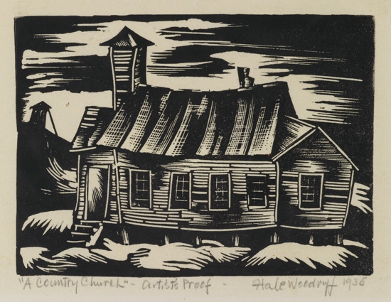 Appraisal: HALE WOODRUFF - A Country Church Linoleum cut on imitation