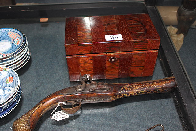 Appraisal: A TH CENTURY MAHOGANY AND ROSEWOOD VENEERED TEA CADDY cm