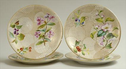 Appraisal: Four Royal Worcester Aesthetic Movement Gilt and Polychrome Decorated Porcelain