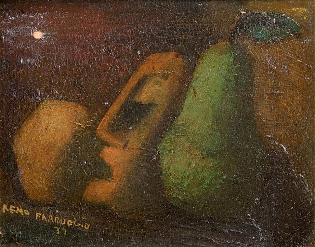 Appraisal: Remo Farruggio Surrealist Still Life Oil on Board Remo Farruggio