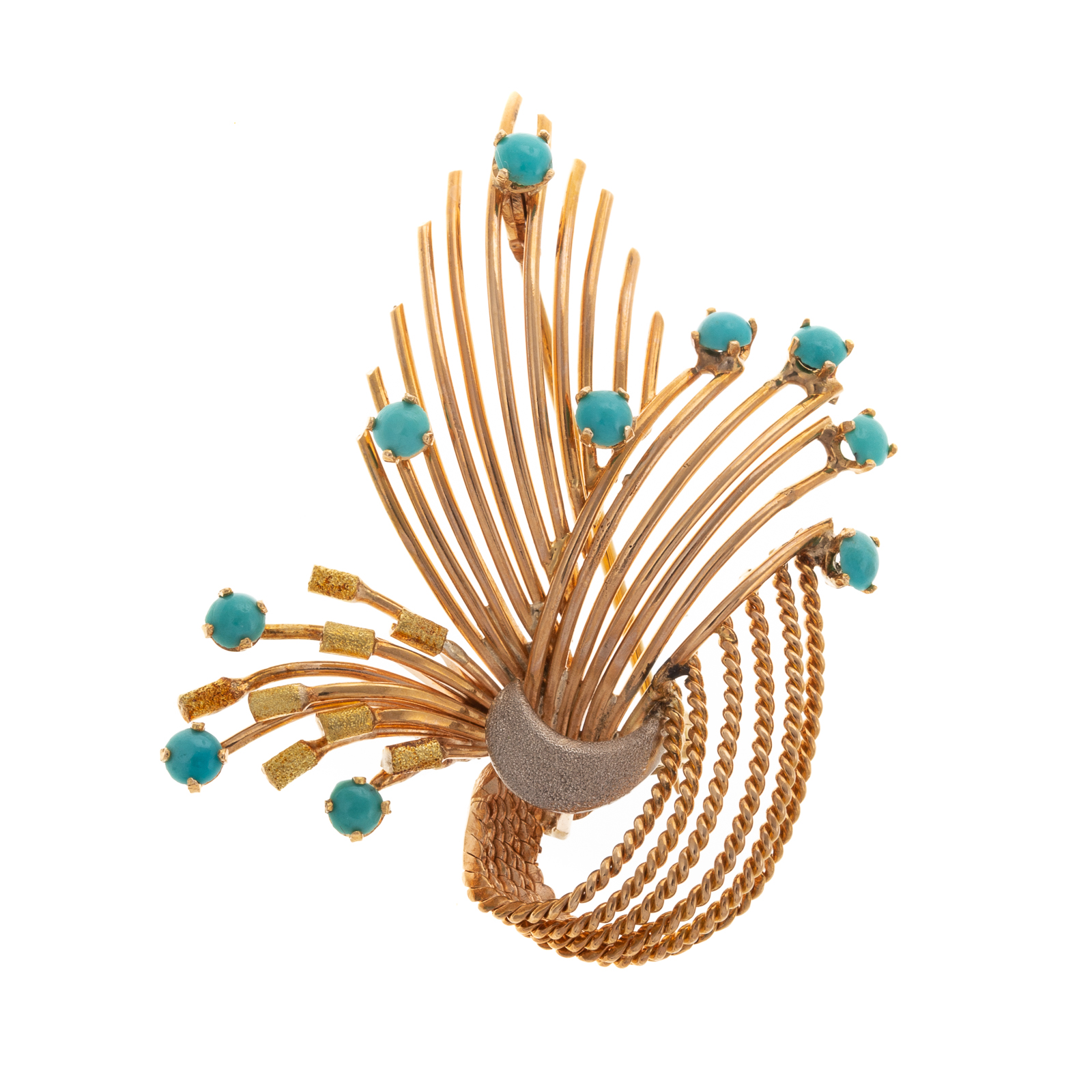 Appraisal: AN K YELLOW GOLD MID-CENTURY TURQUOISE BROOCH K yellow and