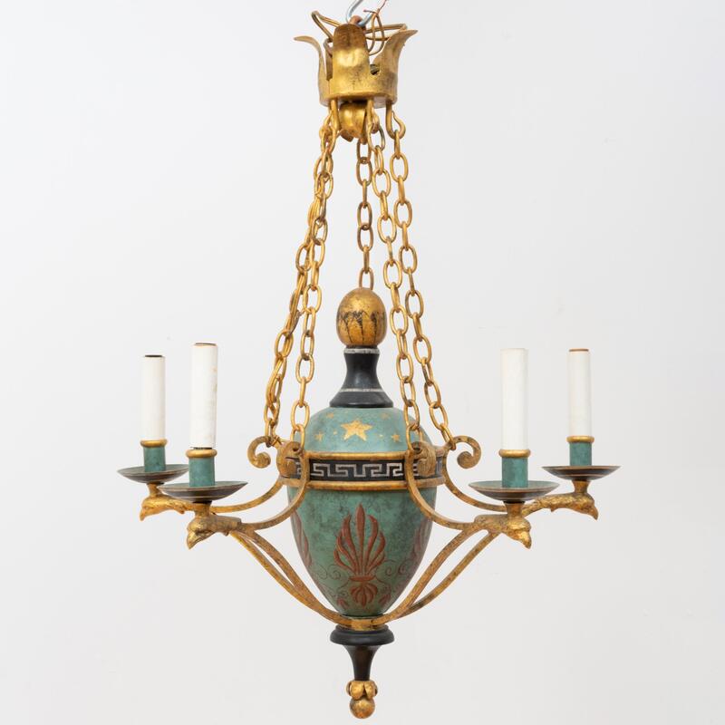 Appraisal: Regency Style Painted Metal and Parcel-Gilt Five-Light Chandelier x in