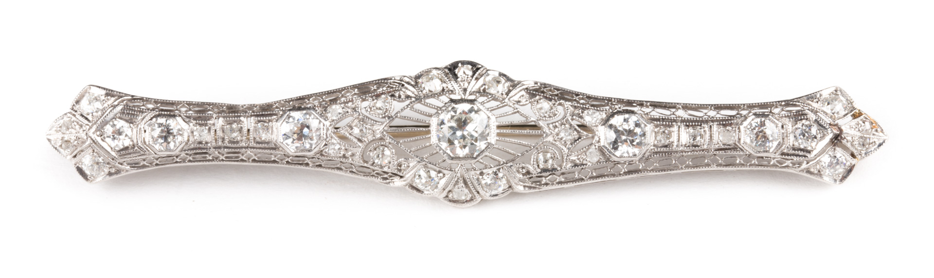 Appraisal: An Impressive Diamond Bar Pin diamond and platinum filigree bar