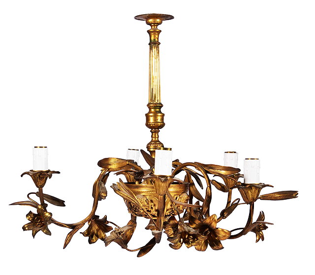 Appraisal: A FRENCH GILT METAL FIVE BRANCH HANGING LIGHT FITTING with