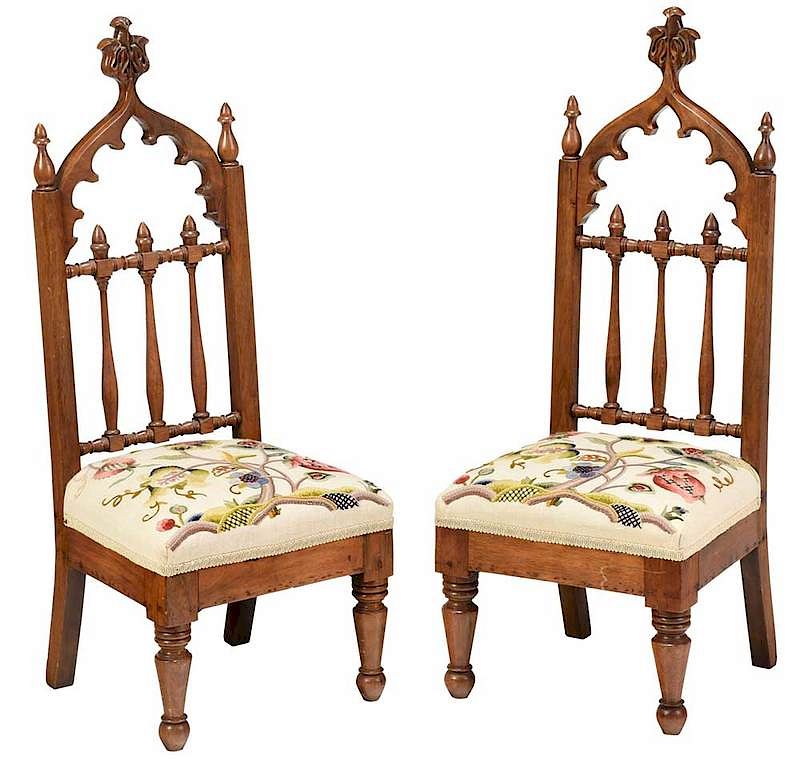 Appraisal: Pair American Gothic Revival Child's Chairs attributed to Maryland walnut