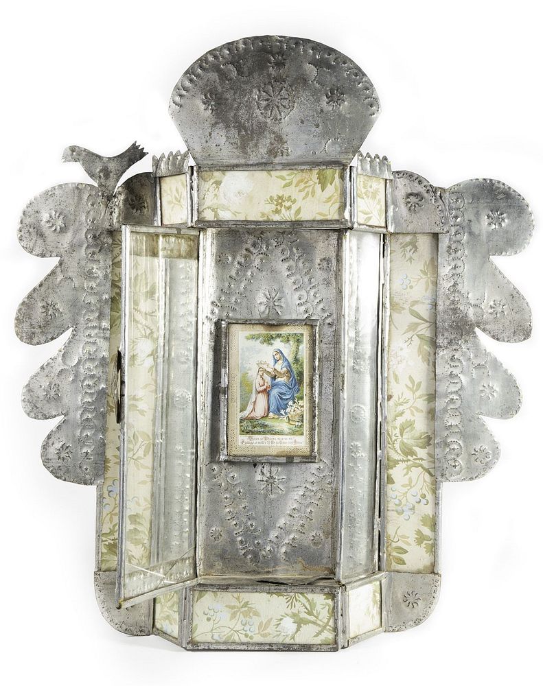 Appraisal: Tin Nicho with Devotional Card ca - Attributed to Jose