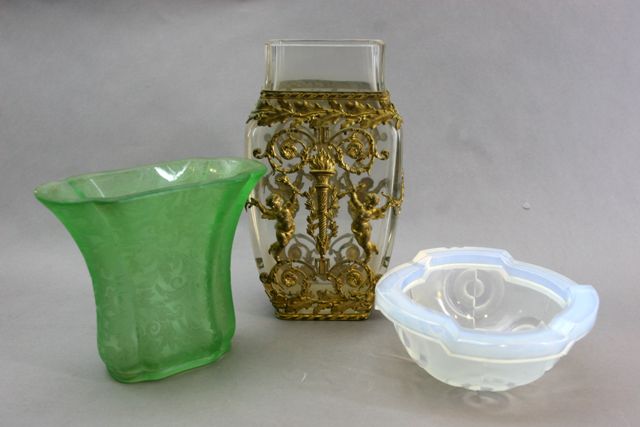 Appraisal: Two glass art deco French vases together with a French