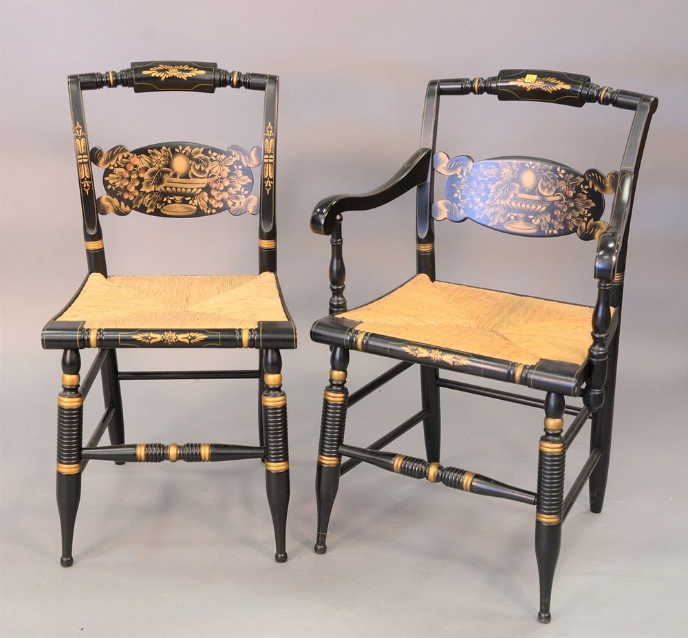 Appraisal: Set of eight Hitchcock pillow back chairs to include four