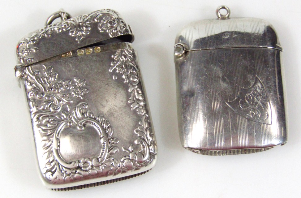 Appraisal: A late Victorian silver vesta case of oblong outline raised