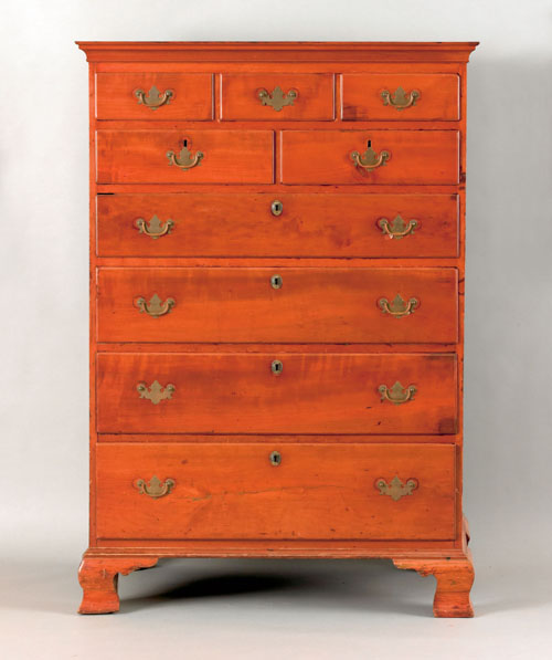 Appraisal: Pennsylvania Chippendale cherry semi tall chest ca with short and