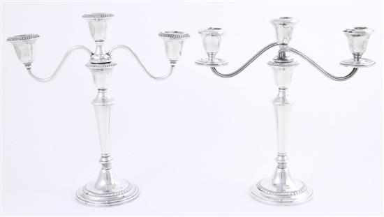 Appraisal: Gorham sterling three-light candelabra with gadroon bands and supporting scrolling