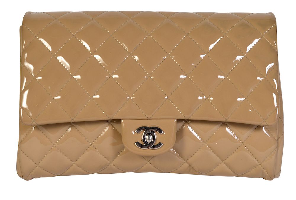 Appraisal: Patent Leather CHANEL Classic Flap Bag Beige patent leather clutch