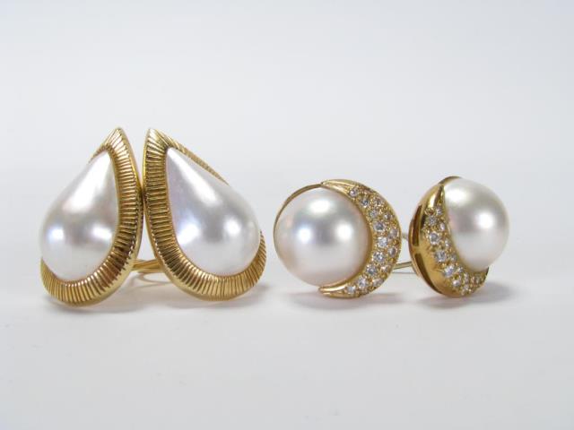 Appraisal: Two pair of pearl earrings one marked K gold with