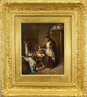 Appraisal: Austrian School th C Interior Scene with Monk Austrian School