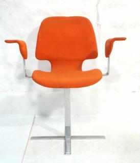 Appraisal: Modern Chrome Orange Fabric Side Arm Chair Thin flat chrome