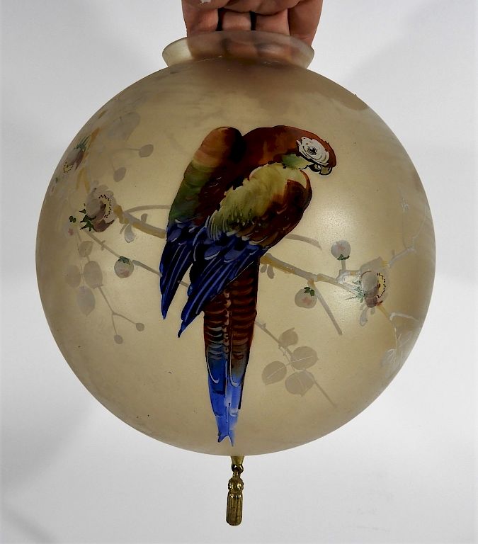 Appraisal: American Art Nouveau Painted Parrot Globe Light United States Early