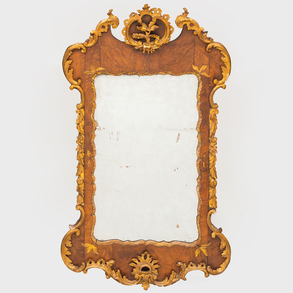 Appraisal: George II Walnut Parcel-Gilt Pier Mirror x in Property from