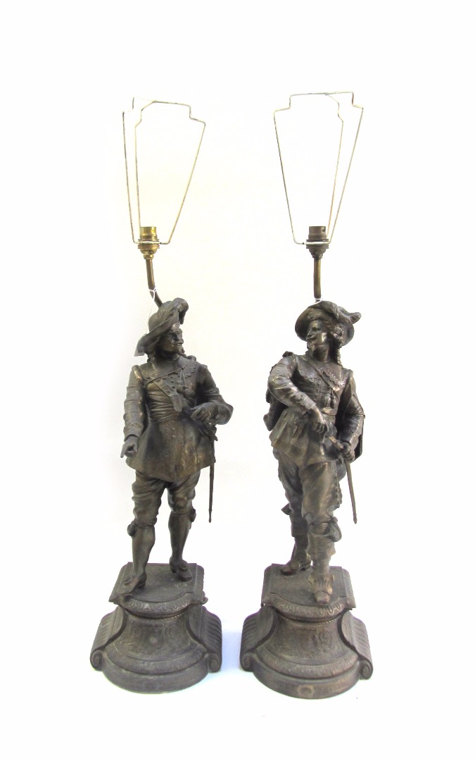 Appraisal: A pair of patinated spelter figural table lamps th century