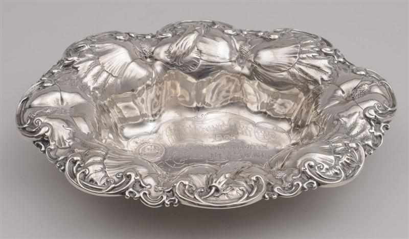 Appraisal: WHITING ART NOUVEAU SILVER PRESENTATION BREAD TRAY ''LARCHMONT YACHT CLUB