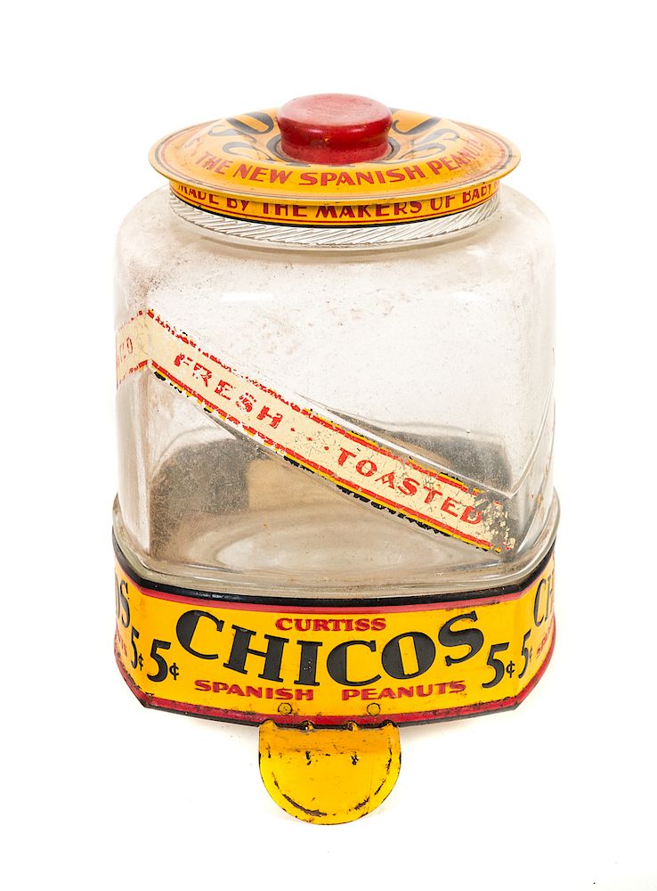 Appraisal: Chico's Cent Spanish Peanut Glass Jar with Tin Measures tall