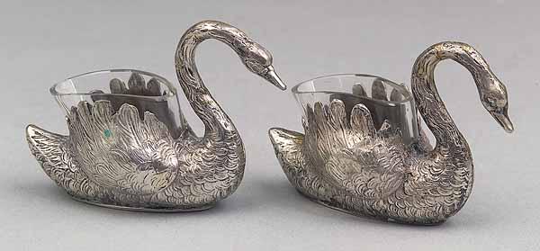 Appraisal: A Pair of Continental Alpacca Swan Form Salts marked Alpacca