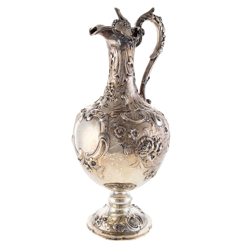 Appraisal: Victorian Silver Claret Ewer Robert Harper London baluster-form lush floral