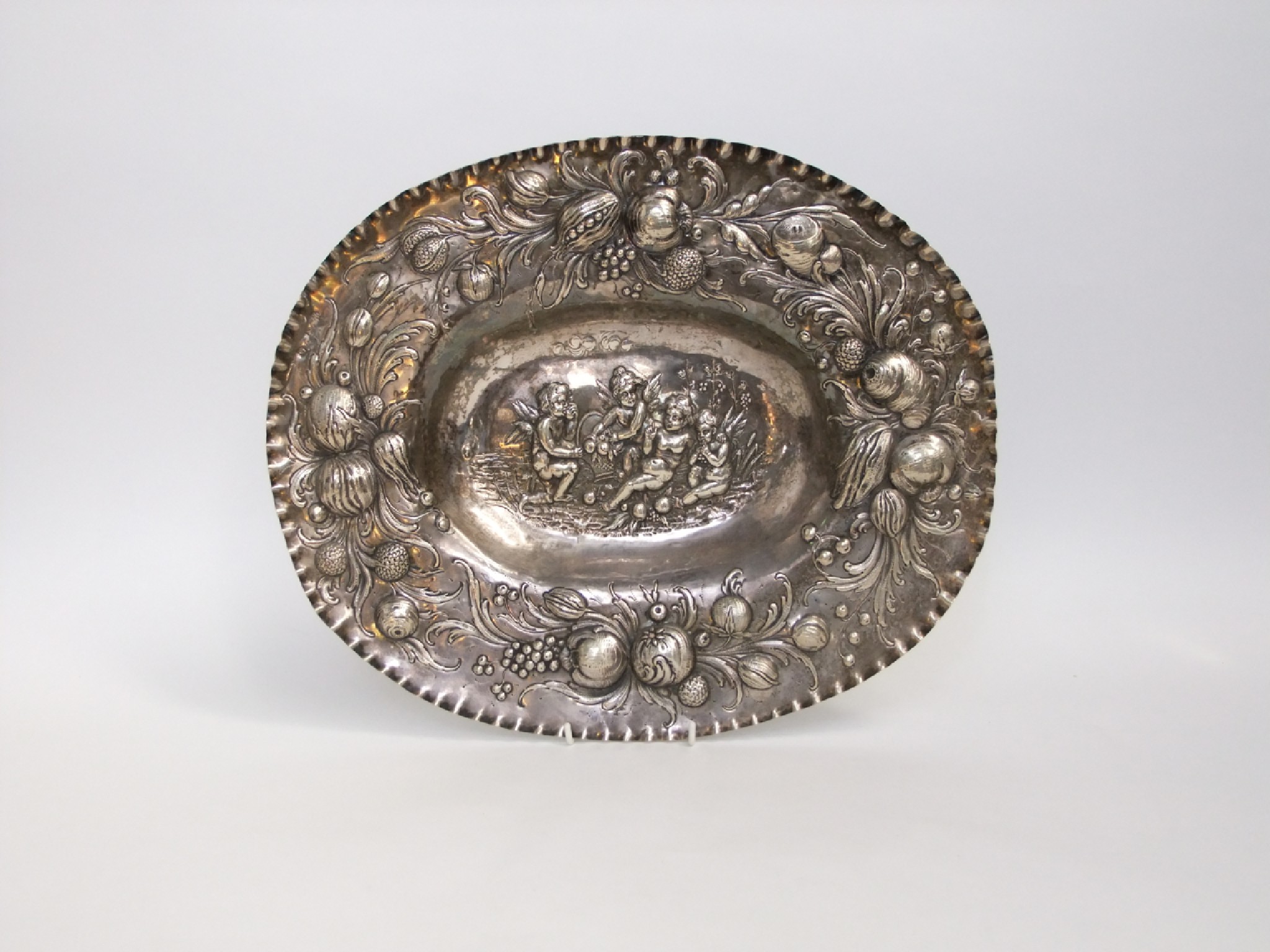 Appraisal: A white metal platter possibly Italian silver of shaped oval