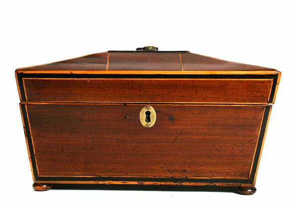 Appraisal: A Regency ebonized and inlaid mahogany coffer form tea caddy